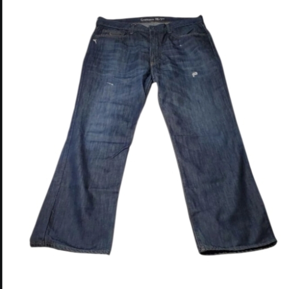 38 CREMIEUX distressed straight leg dark wash relaxed JEANS 32
